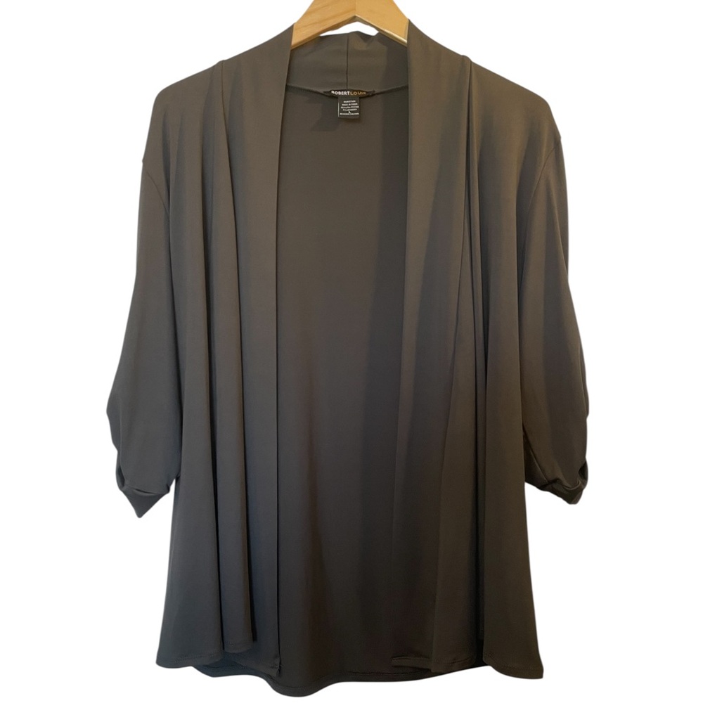 ROBERT LOUIS Charcoal Gray Open-Front Draped 3/4 Sleeve Jacket - Sz Large